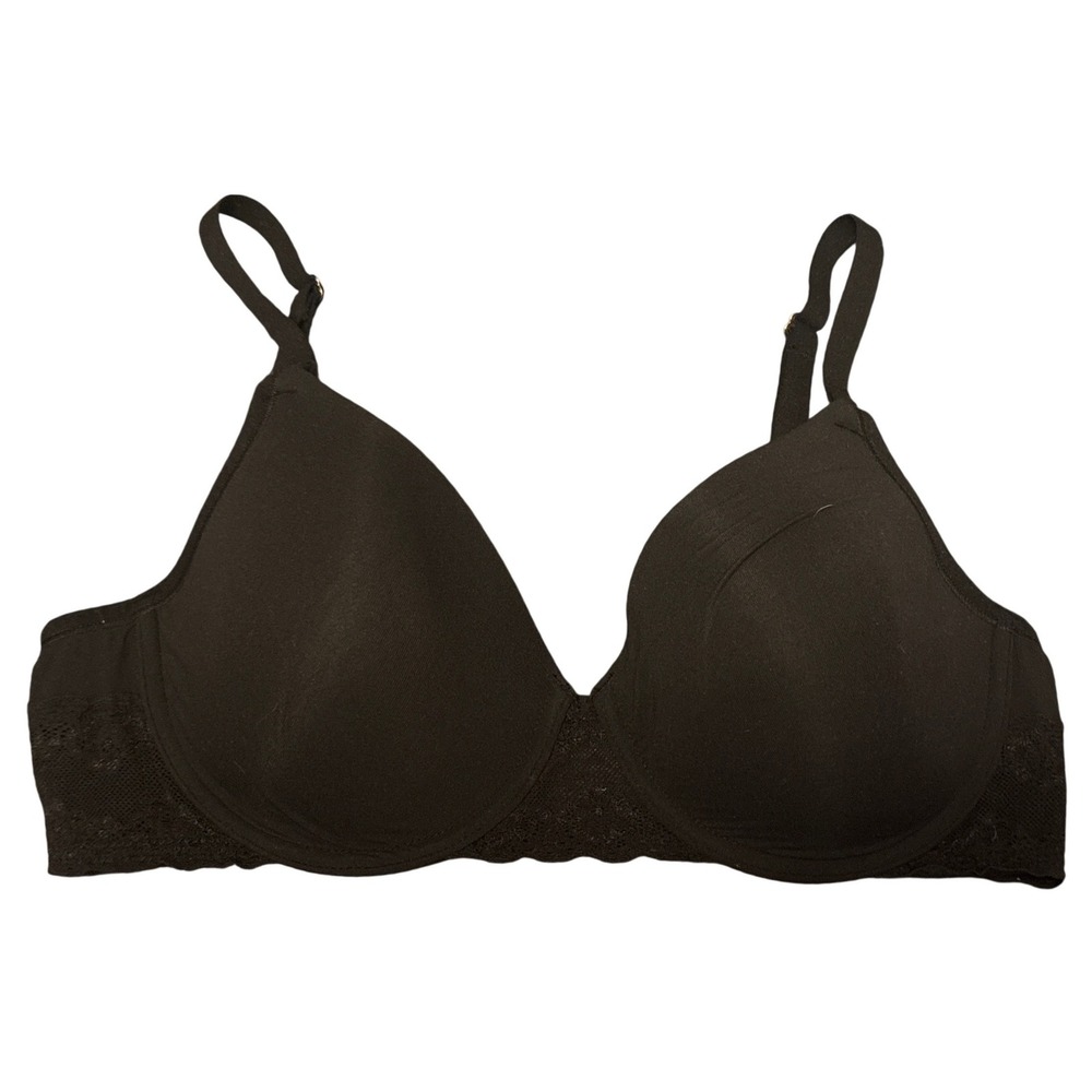 Natori‎ Black Underwire T-Shirt Bra Lace Trim 36C
